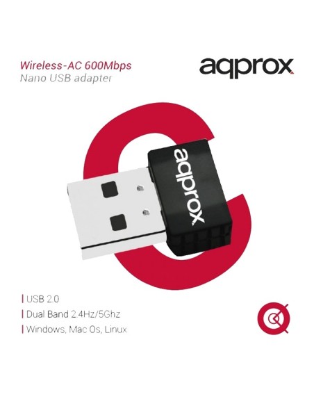 WIRELESS USB  600MPBS APPROX   NANO AC USB 2.0 PN: APPUSB600NAV2 EAN: 8435099524489   