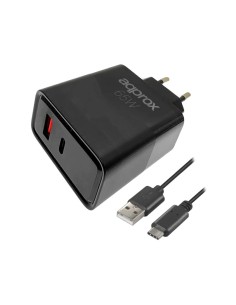 CARGADOR 65W ENCHUFE APPROX 1X USB A, 1X USB TYPE C NEGRO...