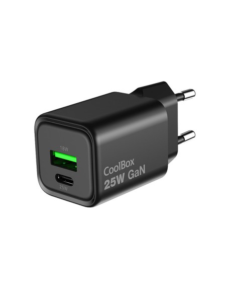 CARGADOR  5V ENCHUFE 1X USB C  X1 USB A 25W NEGRO PN: COO-CUP-25CA-B EAN: 8436624423741   