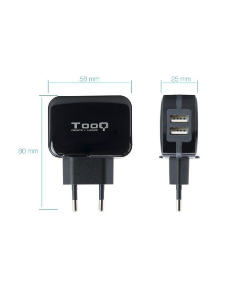 CARGADOR  5V ENCHUFE 2 X USB   TYPE A 17W NEGRO PN: TQWC-1S02 EAN: 8433281007284   