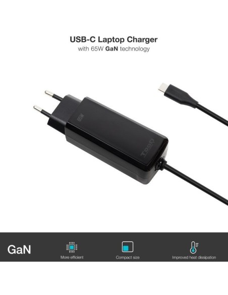 ALIMENTADOR PORT. 65W TOOQ GAN 1.8M TQLC-USBCGAN65PD-C NEGRO PN: TQLC-USBCGAN65PD EAN: 8433281015265   