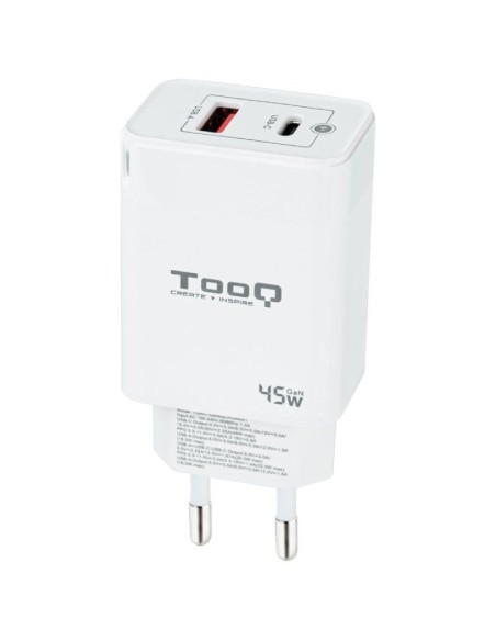 CARGADOR  5V ENCHUFE TOOQ 1 X  TYPE C X 1 USB A TQWC-GANQCPD4 PN: TQWC-GANQCPD45WT EAN: 8433281012578   
