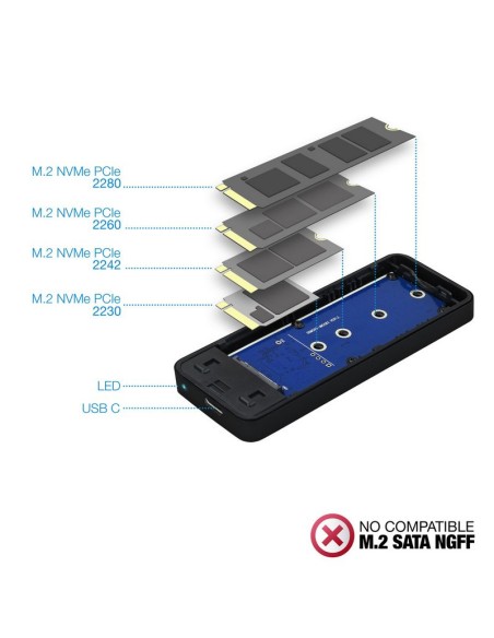 CAJA M.2 NVME USB 3.1 TOOQ     TQE-2280B NEGRO PN: TQE-2280B EAN: 8433281009912   
